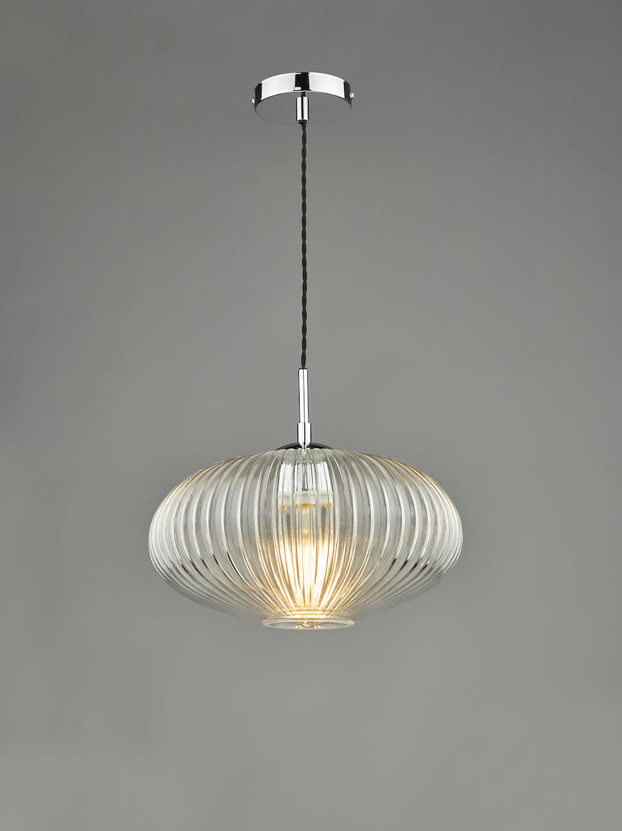 Edmond 1 Light Single Pendant Polished Chrome Ribbed Glass<br>Ribbed Glass