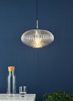Edmond 1 Light Single Pendant Polished Chrome Ribbed Glass<br>Ribbed Glass