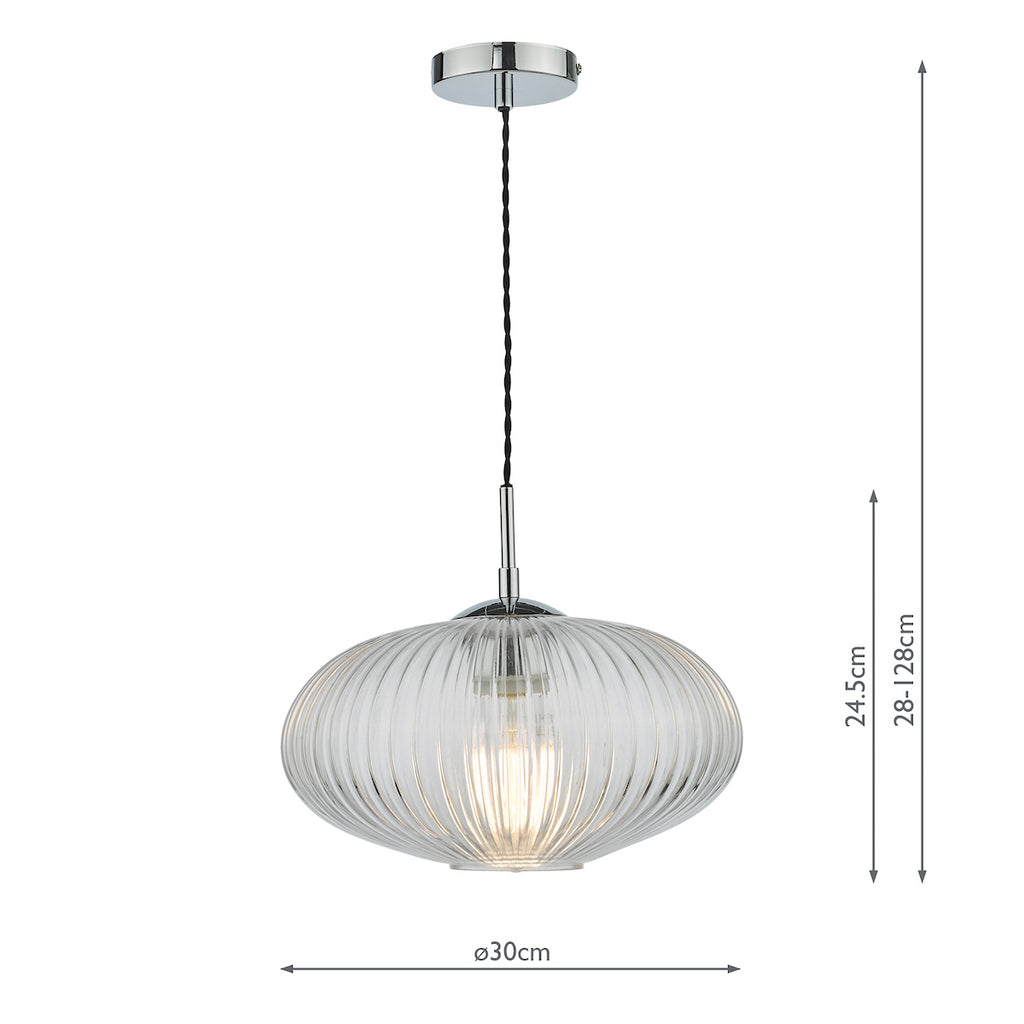 Edmond 1 Light Single Pendant Polished Chrome Ribbed Glass<br>Ribbed Glass