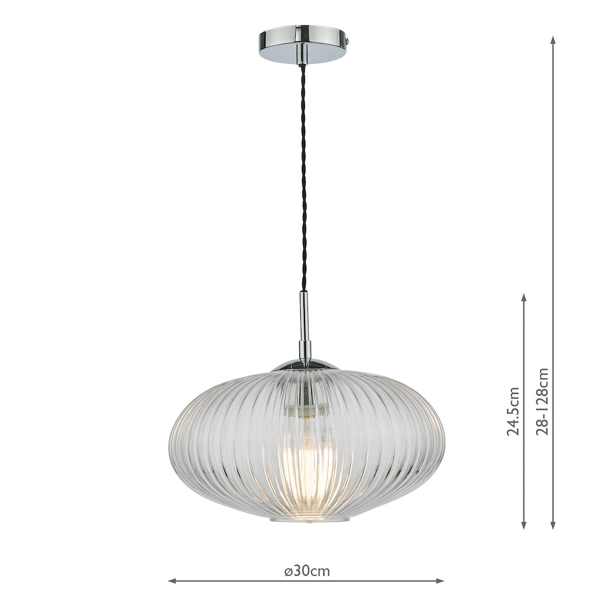 Edmond 1 Light Single Pendant Polished Chrome Ribbed Glass<br>Ribbed Glass