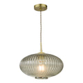 Edmond 1 Light Pendant Smoked Glass Antique Brass Detail<br>Smoked Ribbed Glass