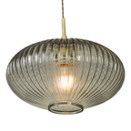 Edmond 1 Light Pendant Smoked Glass Antique Brass Detail<br>Smoked Ribbed Glass