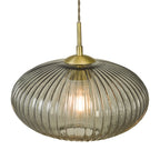 Edmond 1 Light Pendant Smoked Glass Antique Brass Detail<br>Smoked Ribbed Glass
