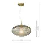 Edmond 1 Light Pendant Smoked Glass Antique Brass Detail<br>Smoked Ribbed Glass