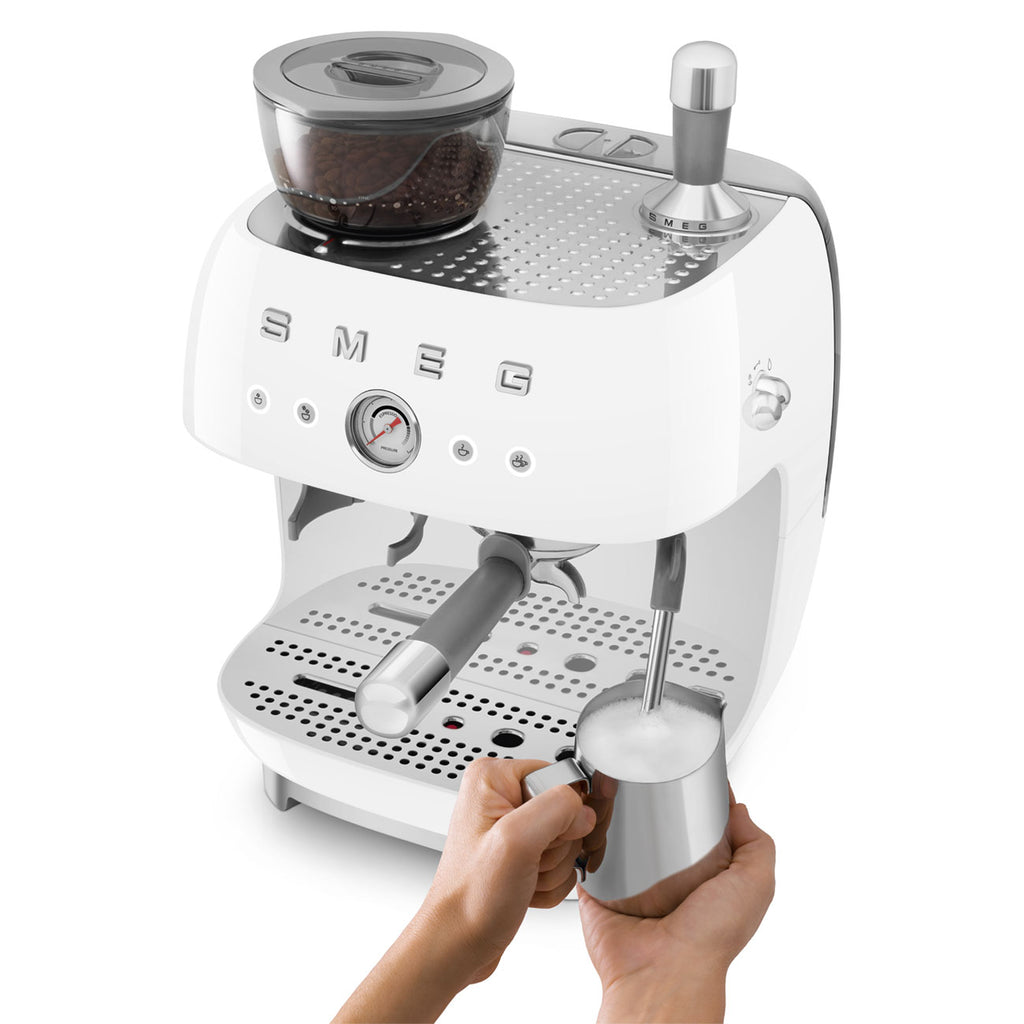Smeg 50's EGF03WHUK Espresso Coffee Machine with Grinder in White