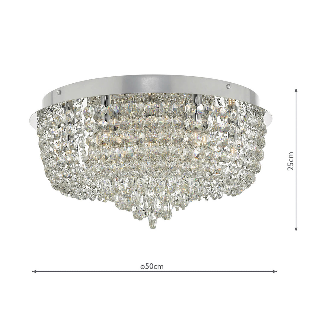 Eitan 9 Light Beaded Flush Clear and Polished Chrome<br>Crystal
