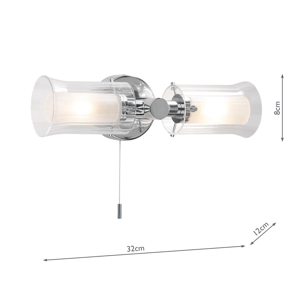 Elba Bathroom 2 Light Wall Light Polished Chrome Glass IP44Polished Chrome