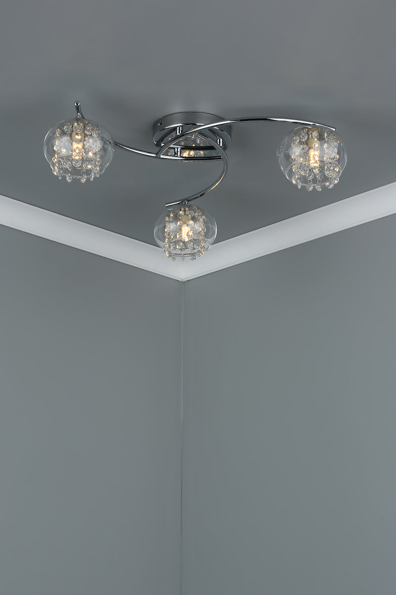 Elma 3 Light Semi Flush Polished Chrome Glass<br>Polished Chrome
