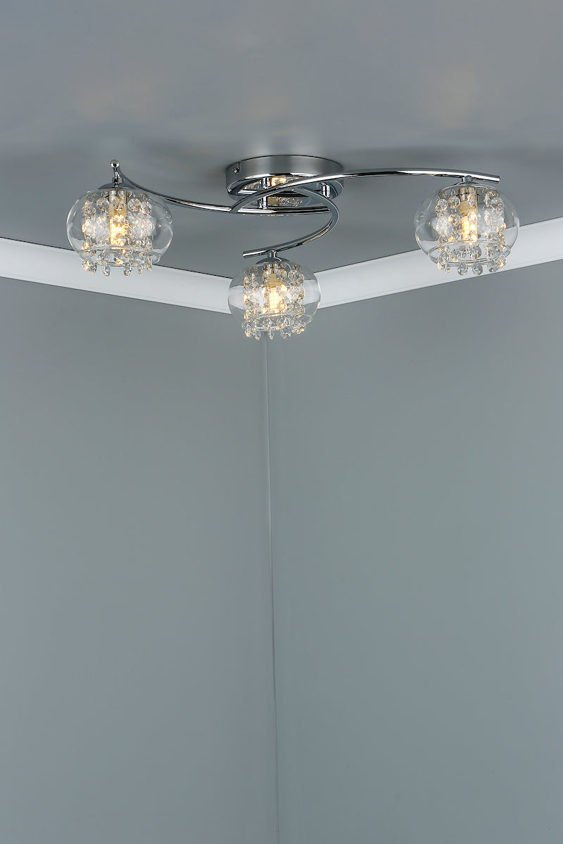 Elma 3 Light Semi Flush Polished Chrome Glass<br>Polished Chrome