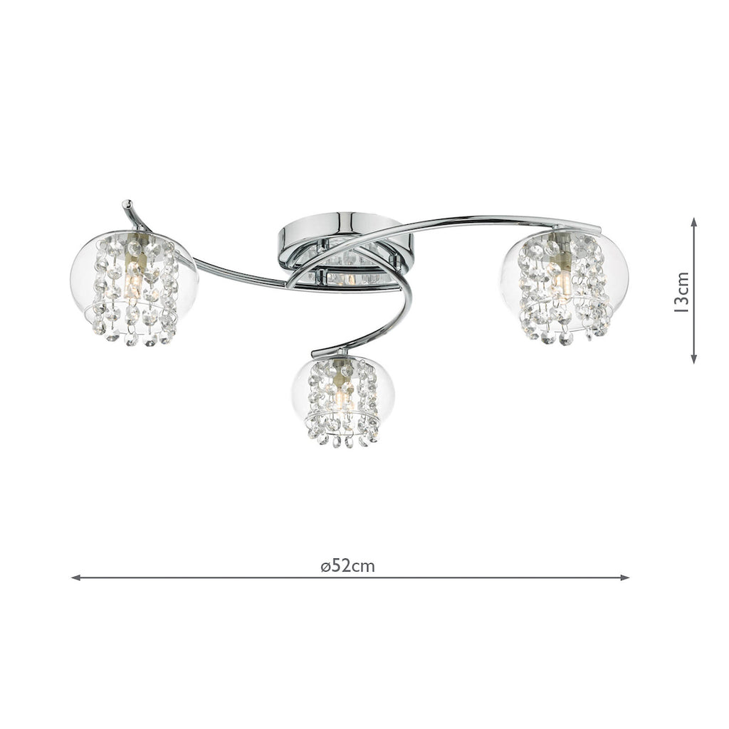 Elma 3 Light Semi Flush Polished Chrome Glass<br>Polished Chrome