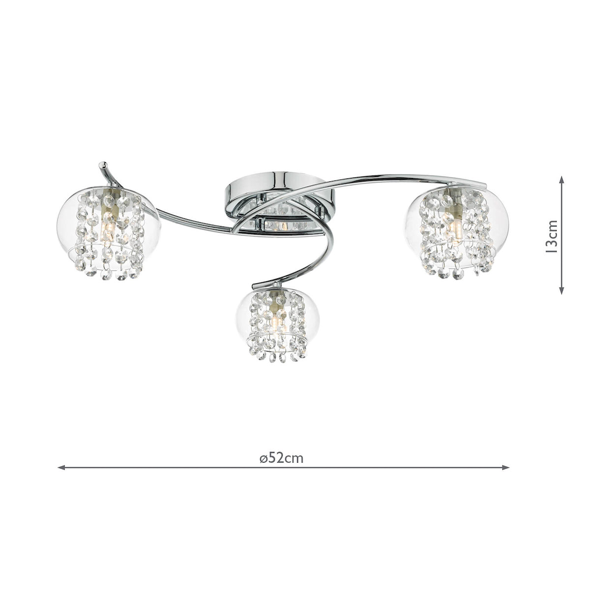 Elma 3 Light Semi Flush Polished Chrome Glass<br>Polished Chrome