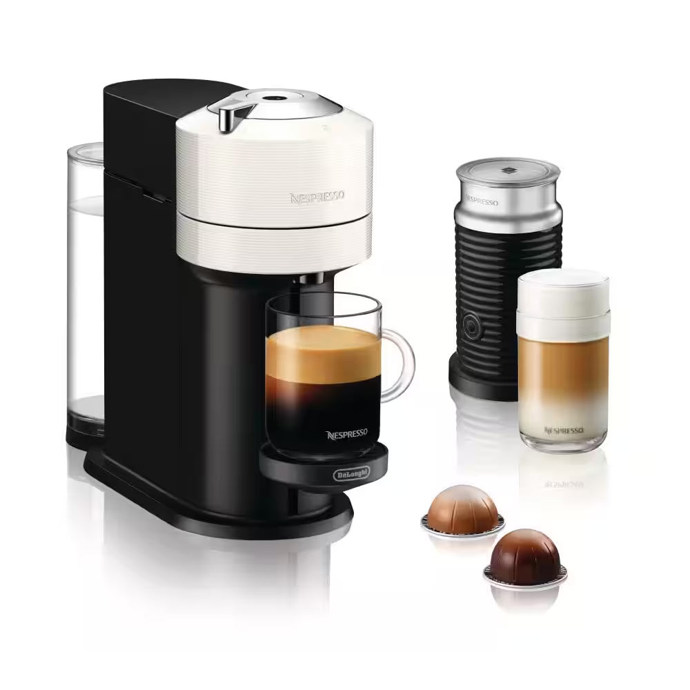 Delonghi ENV120.WAE Nespresso Vertuo Next Coffee Machine + Aeroccino Milk Frother - White