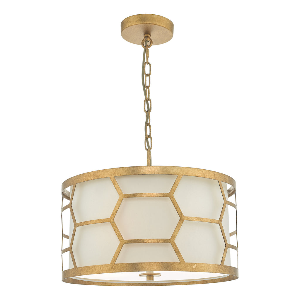 Epstein 3 Light Pendant Gold With Ivory Shade<br>Distressed Gold Leaf