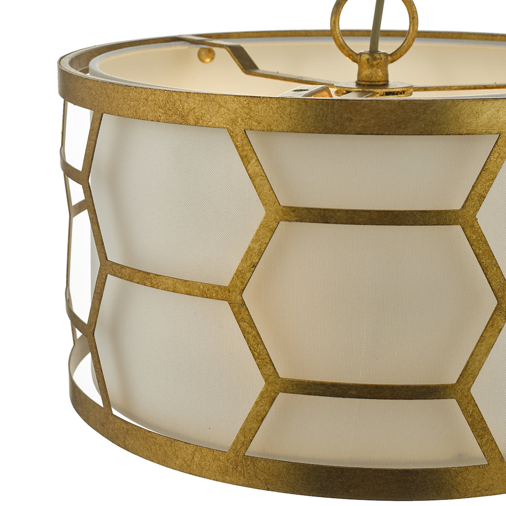 Epstein 3 Light Pendant Gold With Ivory Shade<br>Distressed Gold Leaf