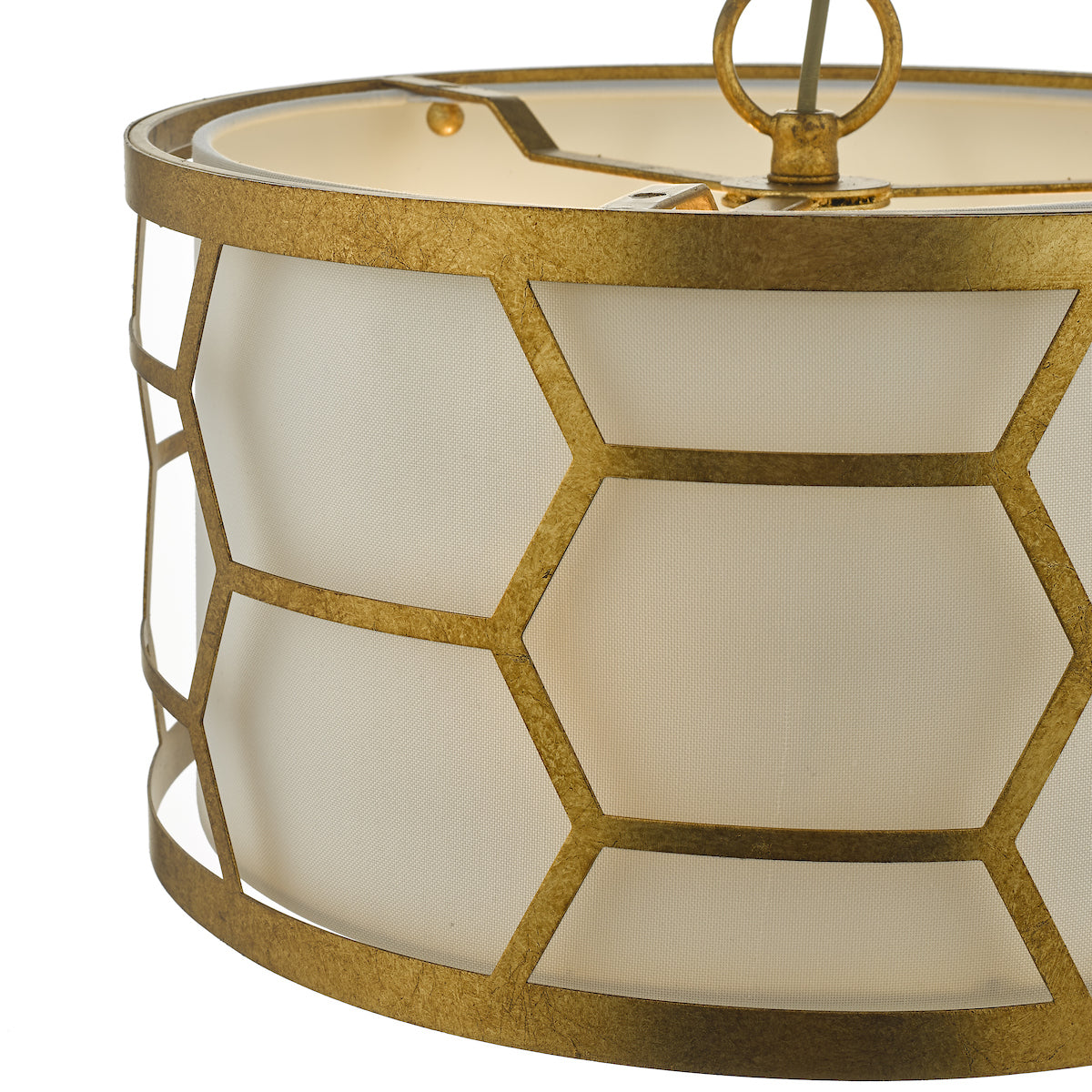 Epstein 3 Light Pendant Gold With Ivory Shade<br>Distressed Gold Leaf