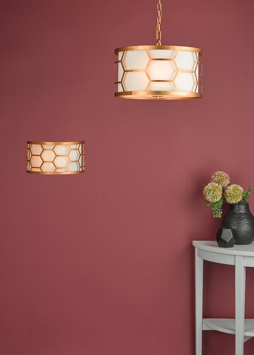Epstein 3 Light Pendant Gold With Ivory Shade<br>Distressed Gold Leaf