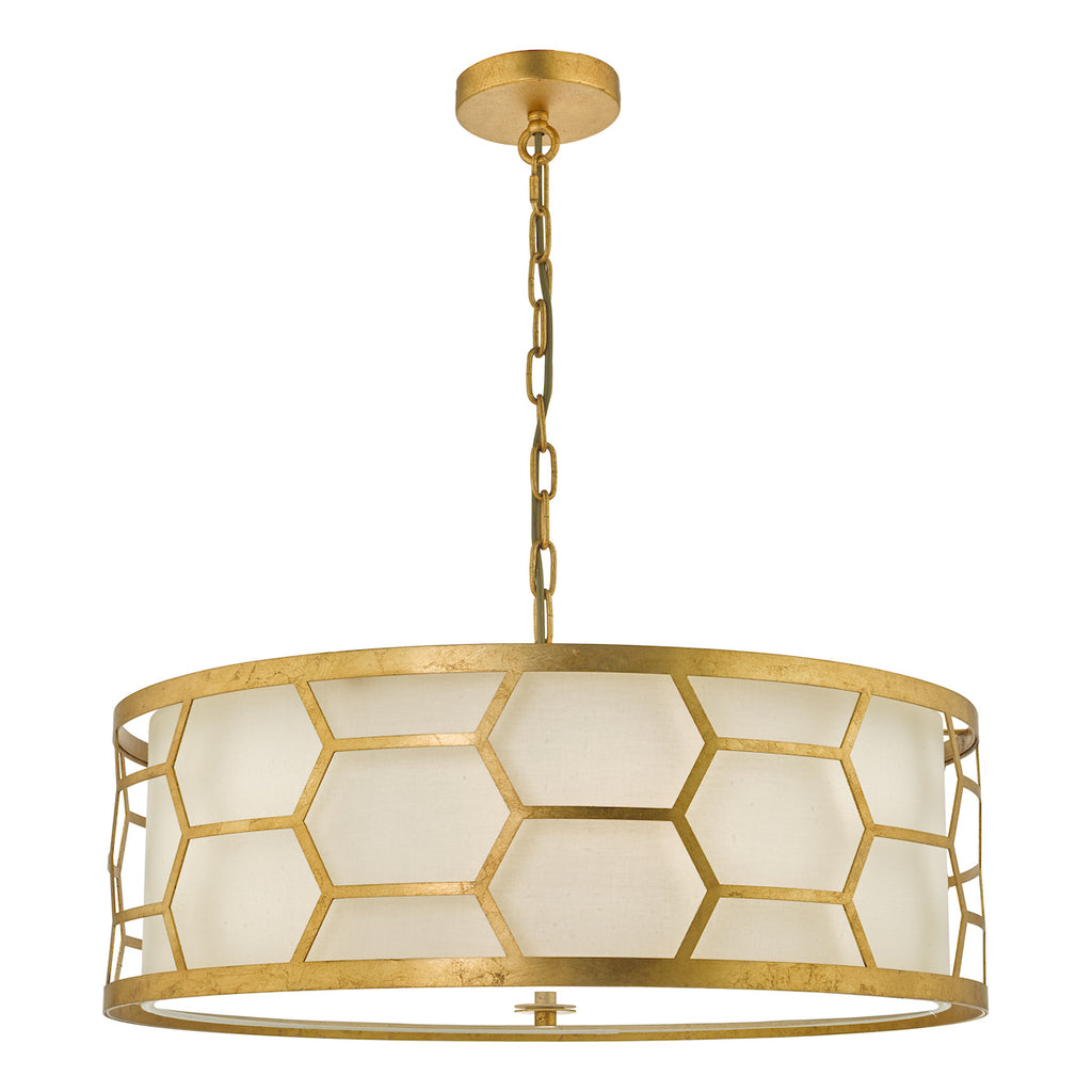 Epstein 4 Light Pendant Gold With Ivory Shade & Glass Diffuser<br>Distressed Gold Leaf