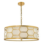 Epstein 4 Light Pendant Gold With Ivory Shade & Glass Diffuser<br>Distressed Gold Leaf