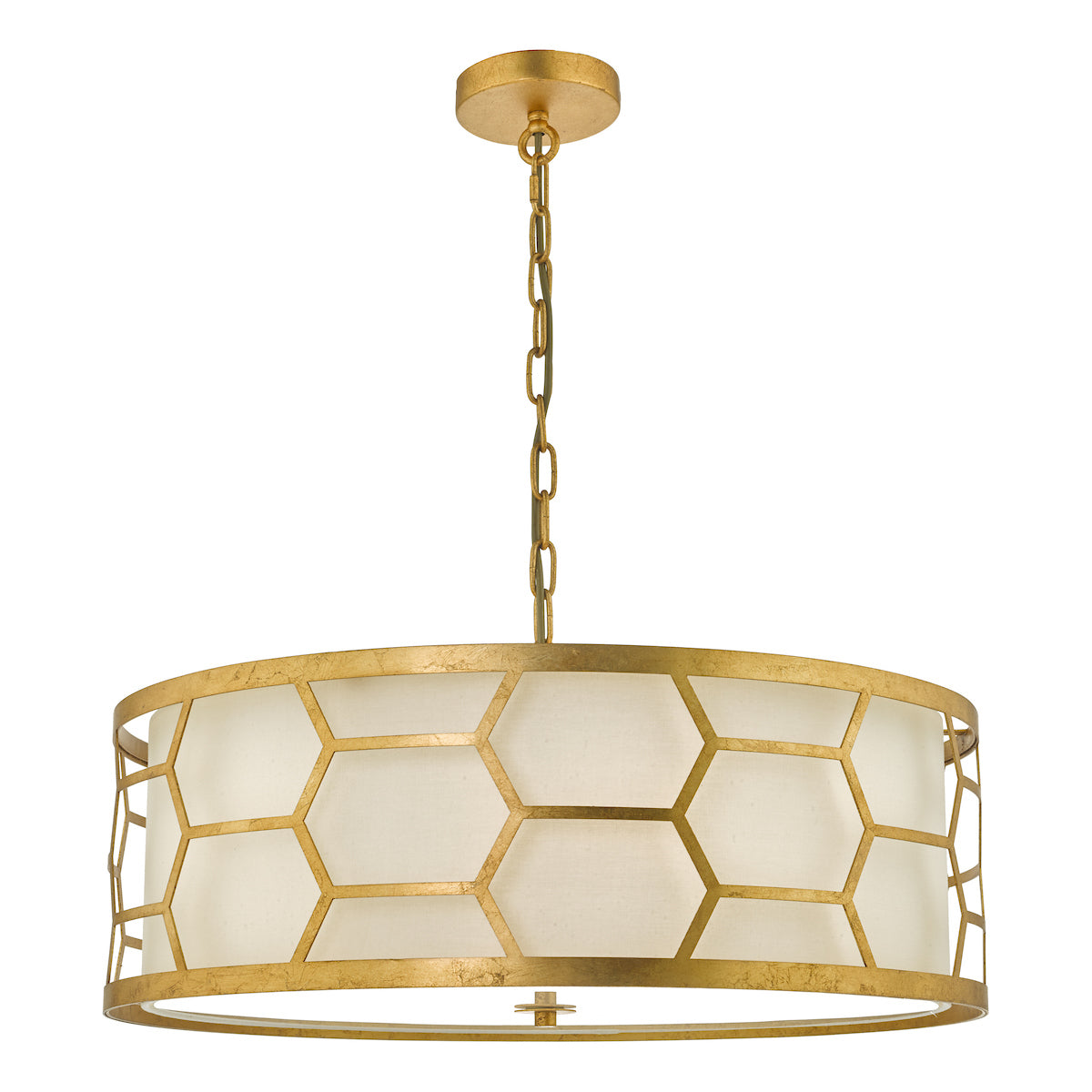 Epstein 4 Light Pendant Gold With Ivory Shade & Glass Diffuser<br>Distressed Gold Leaf