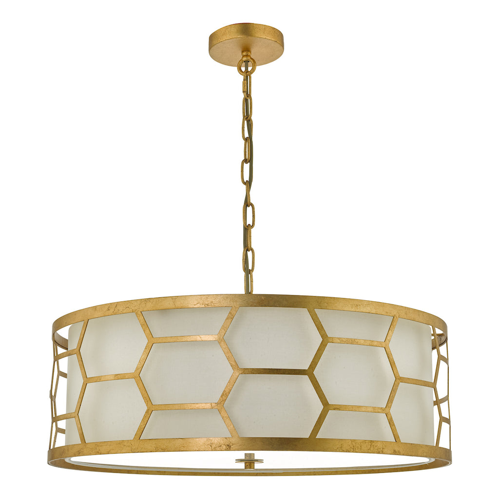 Epstein 4 Light Pendant Gold With Ivory Shade & Glass Diffuser<br>Distressed Gold Leaf