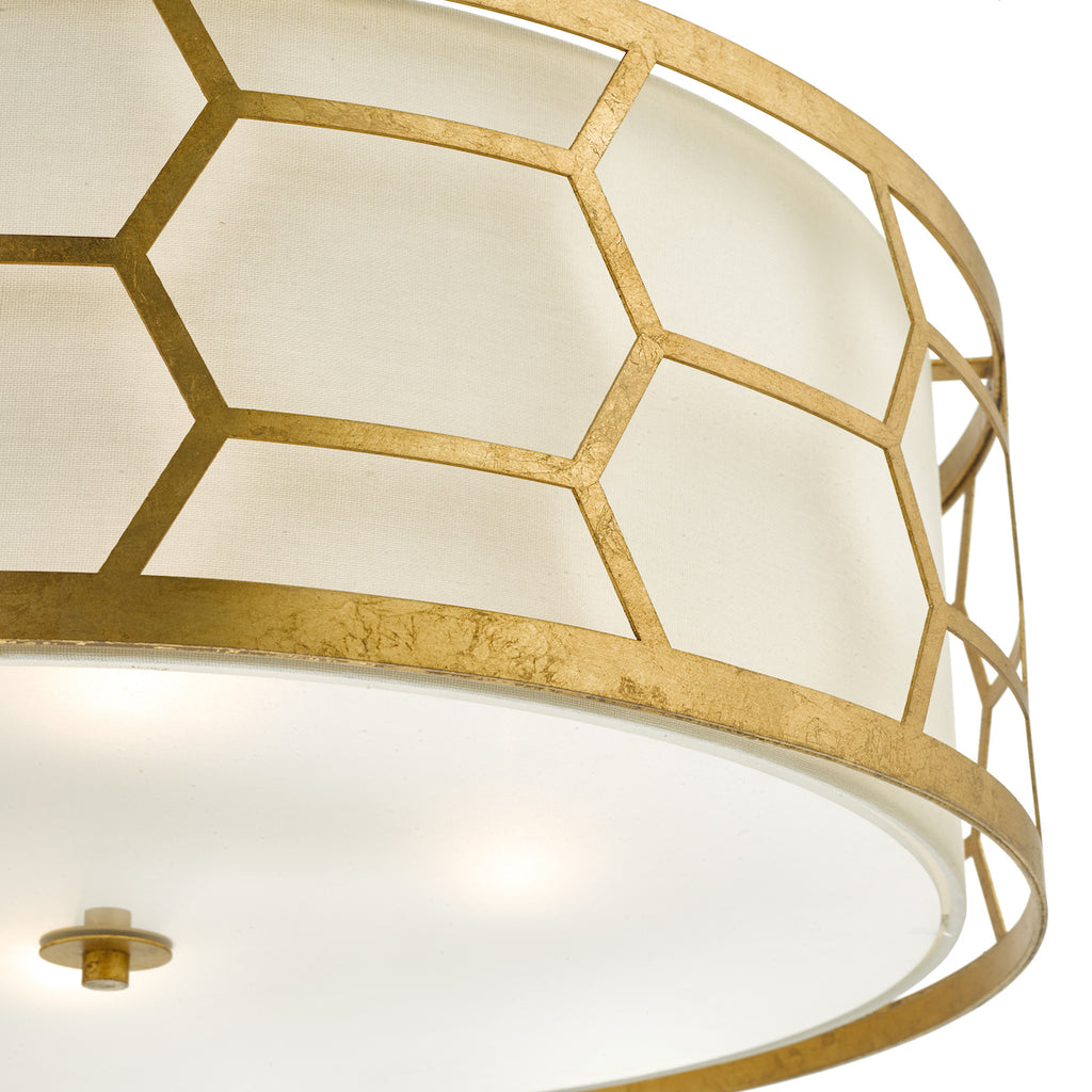 Epstein 4 Light Pendant Gold With Ivory Shade & Glass Diffuser<br>Distressed Gold Leaf