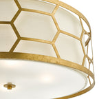 Epstein 4 Light Pendant Gold With Ivory Shade & Glass Diffuser<br>Distressed Gold Leaf