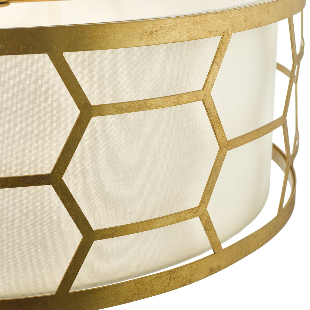 Epstein 4 Light Pendant Gold With Ivory Shade & Glass Diffuser<br>Distressed Gold Leaf