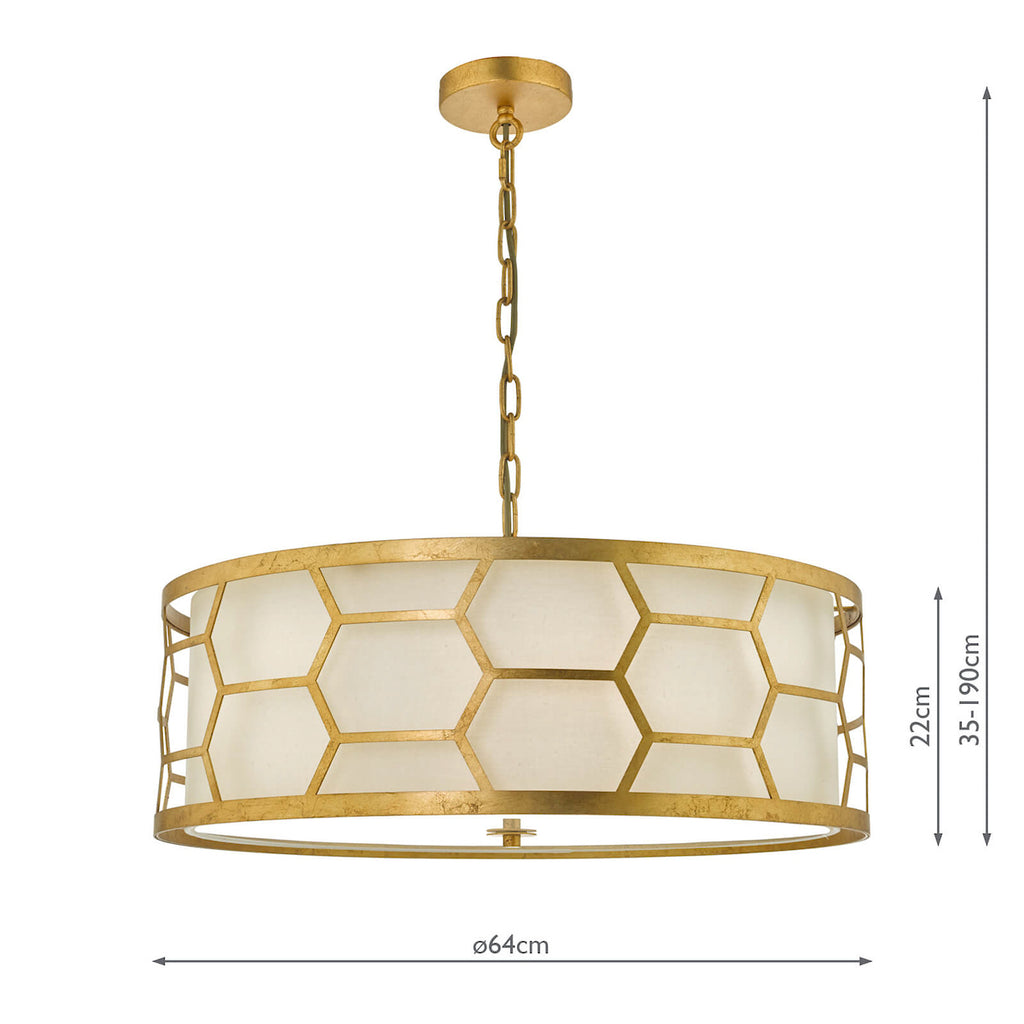 Epstein 4 Light Pendant Gold With Ivory Shade & Glass Diffuser<br>Distressed Gold Leaf