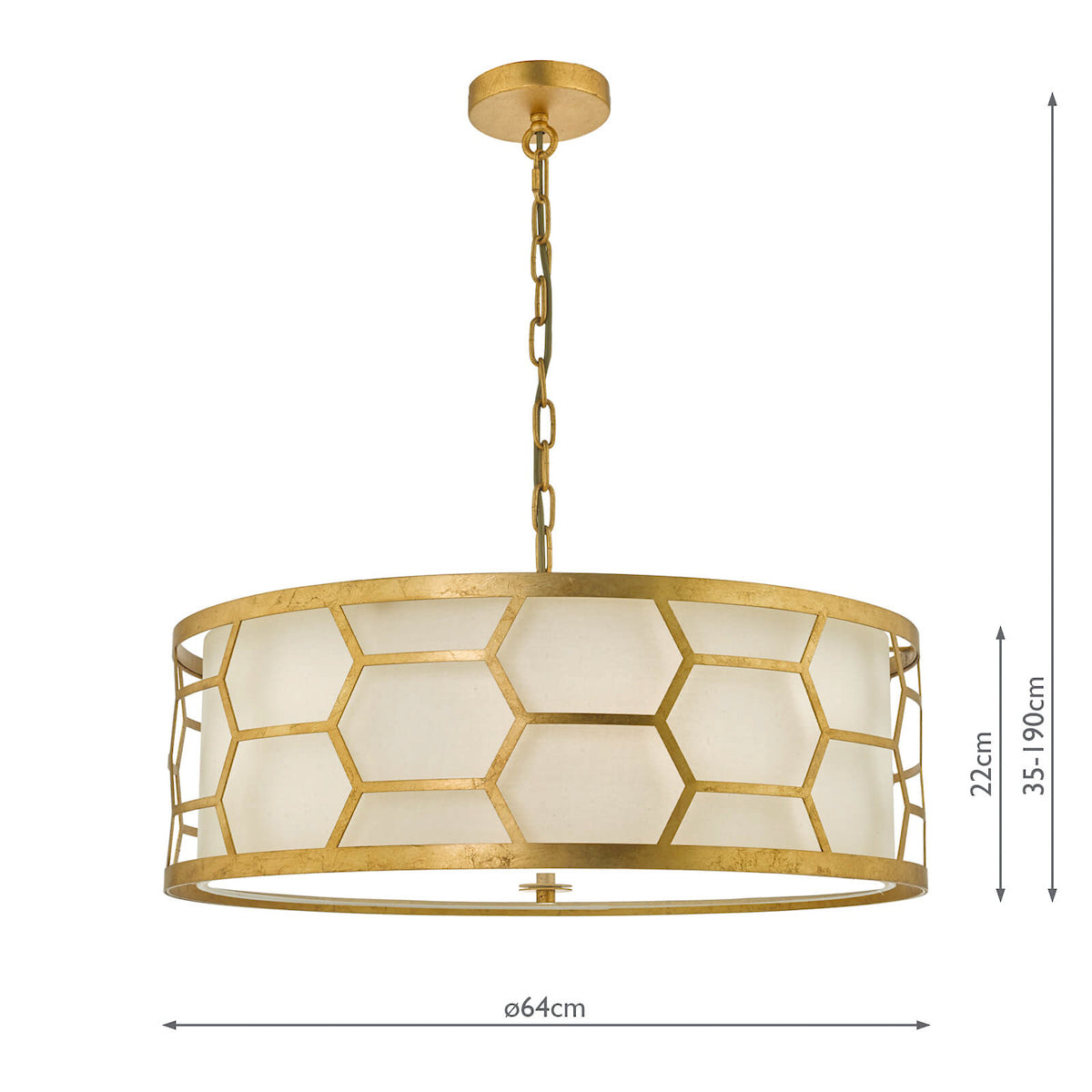 Epstein 4 Light Pendant Gold With Ivory Shade & Glass Diffuser<br>Distressed Gold Leaf