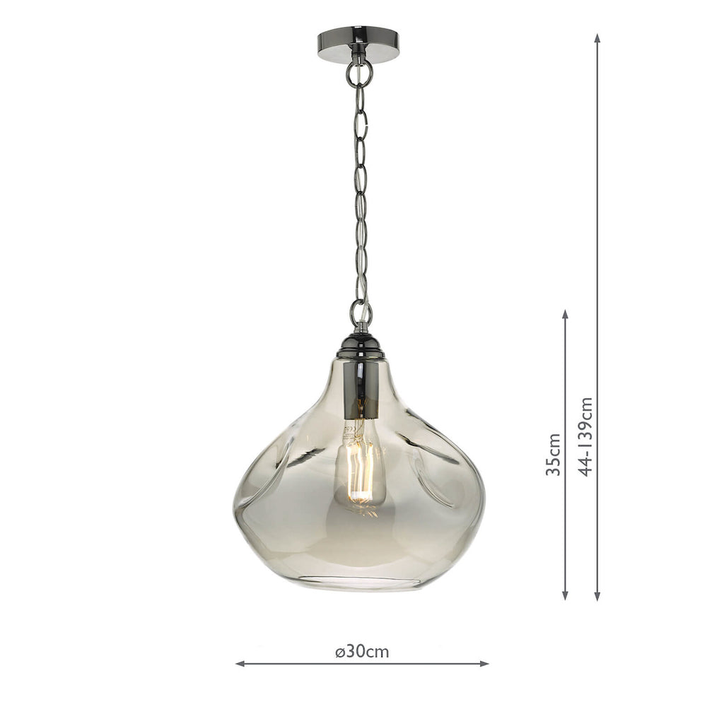 Esarosa 1 Light Pendant Black Chrome And Smoked Glass<br>Smoked Glass