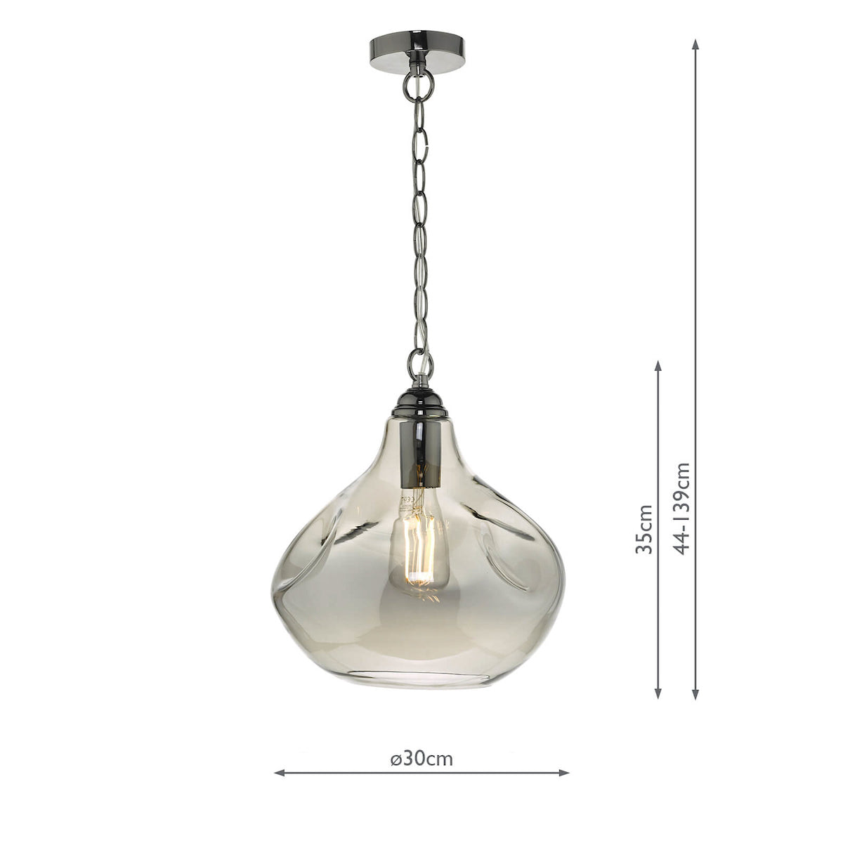 Esarosa 1 Light Pendant Black Chrome And Smoked Glass<br>Smoked Glass