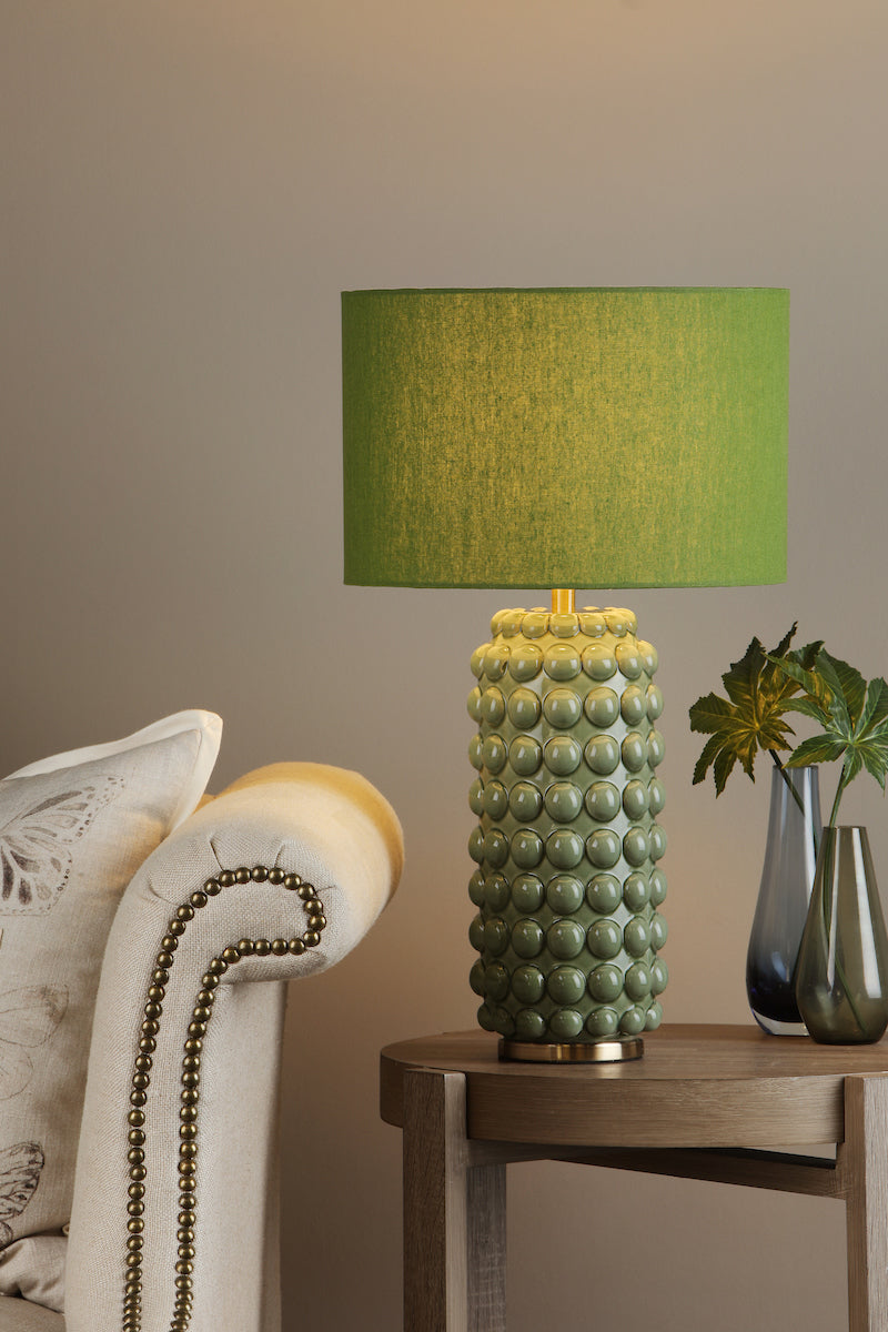 Etzel Table Lamp Green Satin Brass With Shade <br>Green
