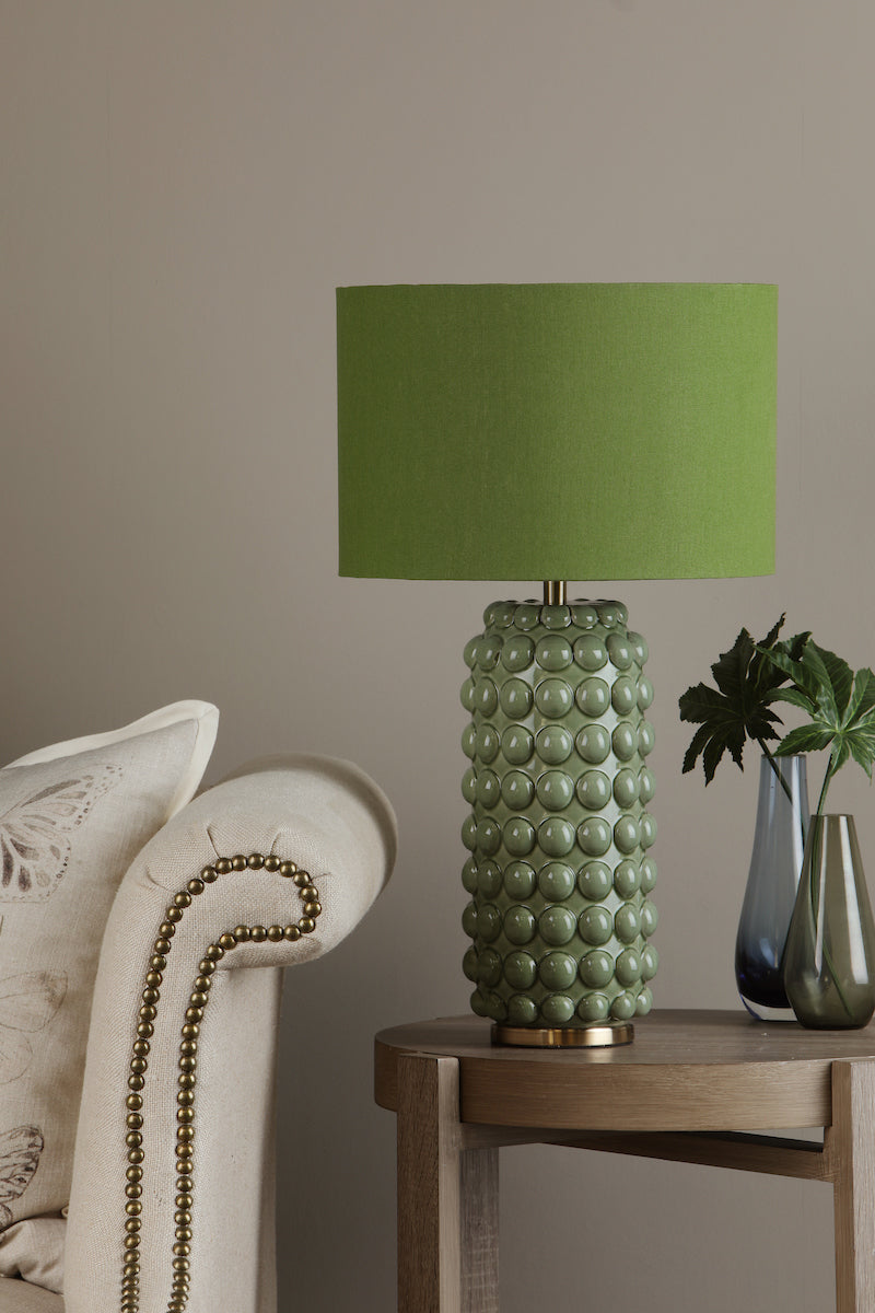 Etzel Table Lamp Green Satin Brass With Shade <br>Green
