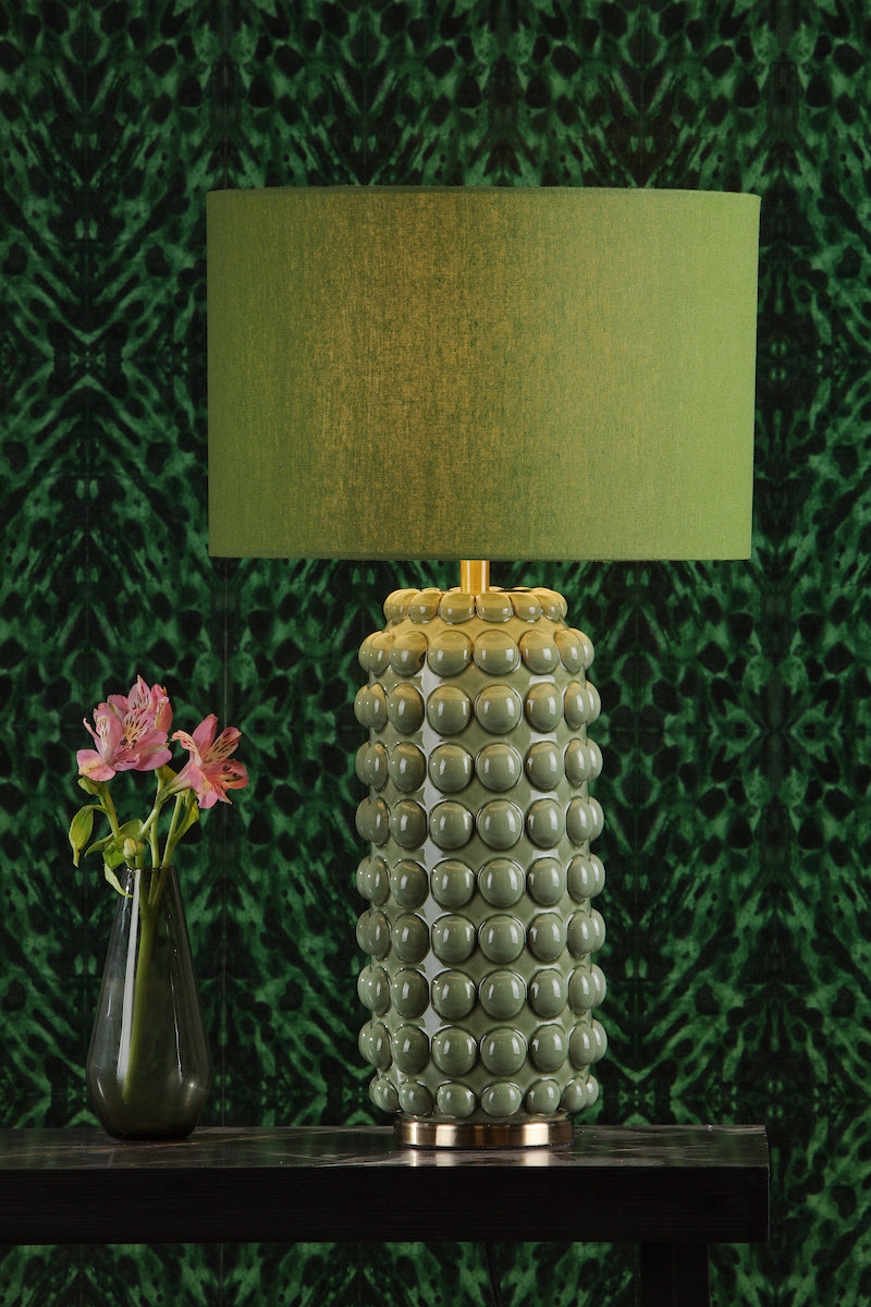 Etzel Table Lamp Green Satin Brass With Shade <br>Green