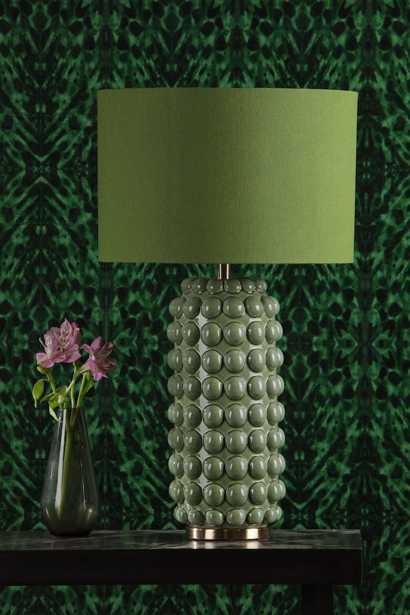 Etzel Table Lamp Green Satin Brass With Shade <br>Green