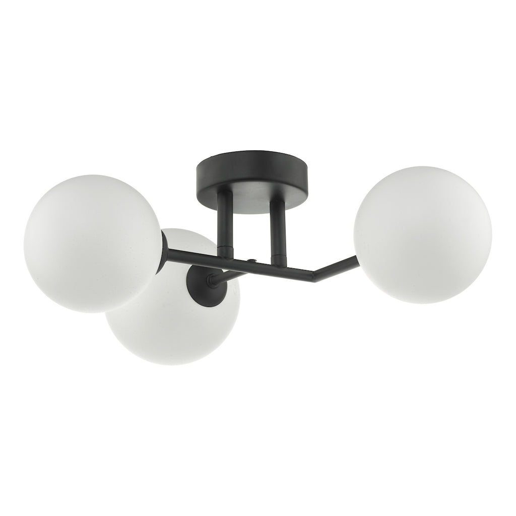 Euan 3 Light Wall/Flush Light Black & Opal Glass<br>Matt Black