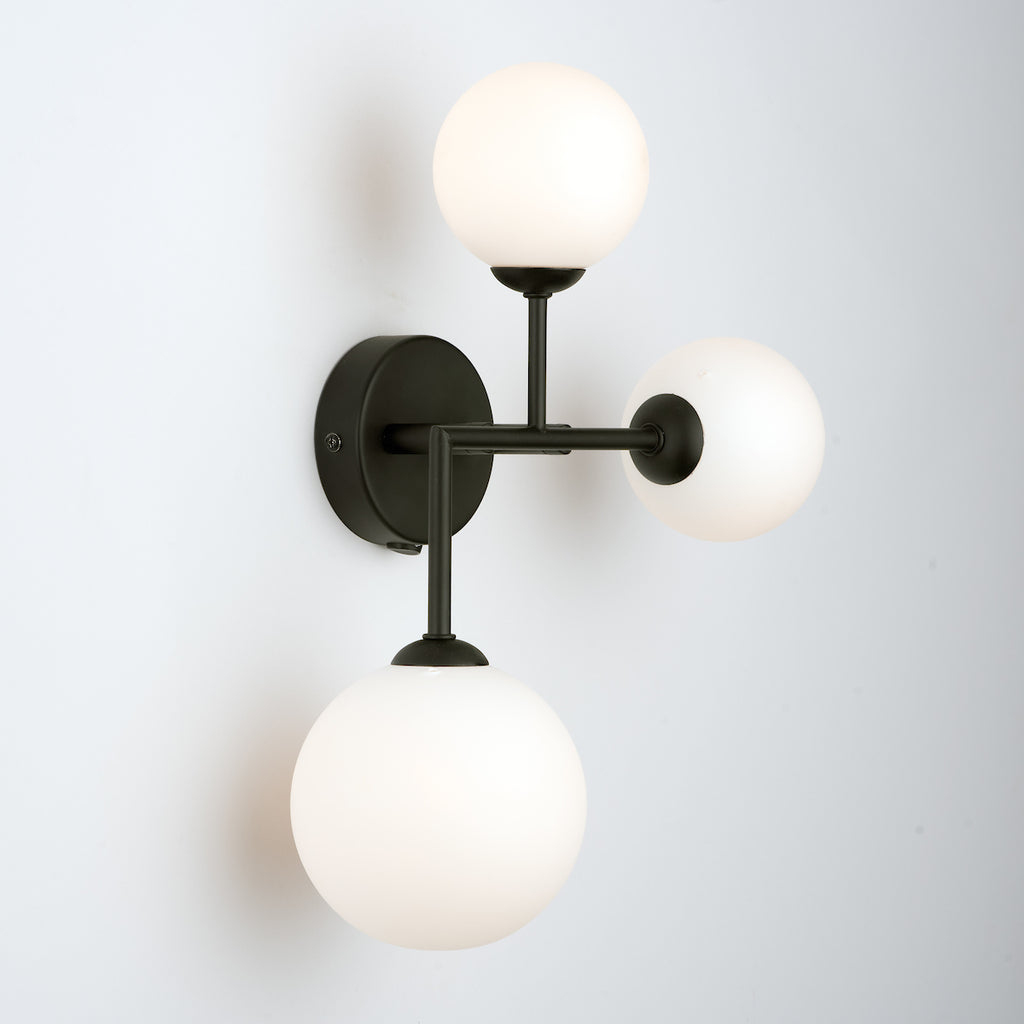 Euan 3 Light Wall/Flush Light Black & Opal Glass<br>Matt Black