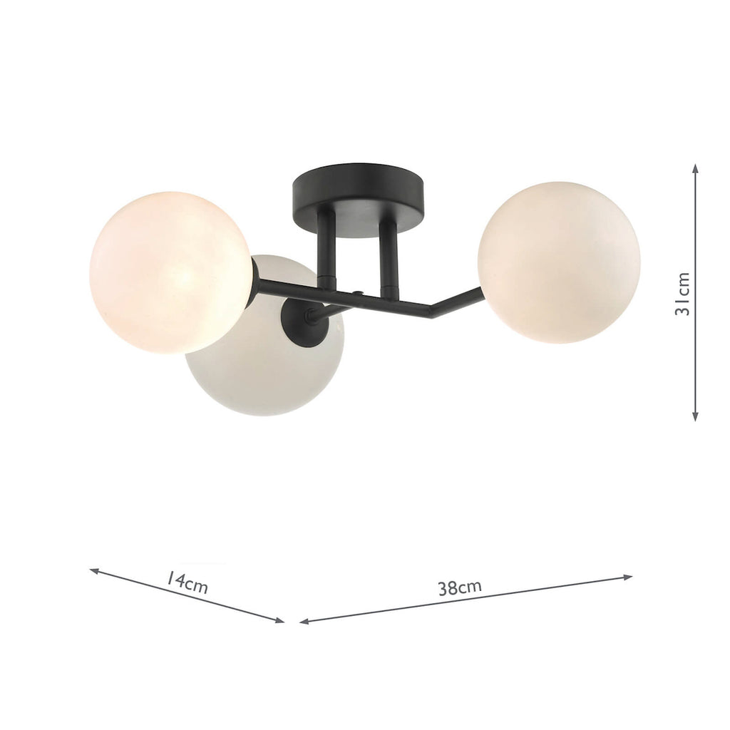 Euan 3 Light Wall/Flush Light Black & Opal Glass<br>Matt Black