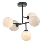 Euan 5 Light Semi Flush Black & Opal Glass<br>Matt Black