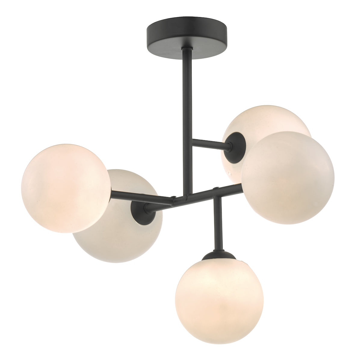 Euan 5 Light Semi Flush Black & Opal Glass<br>Matt Black