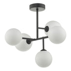 Euan 5 Light Semi Flush Black & Opal Glass<br>Matt Black