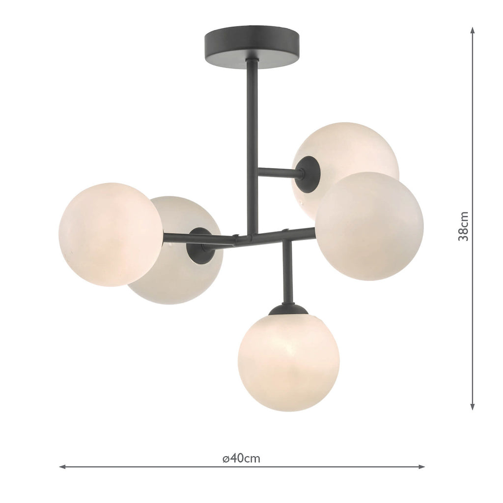 Euan 5 Light Semi Flush Black & Opal Glass<br>Matt Black