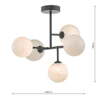 Euan 5 Light Semi Flush Black & Opal Glass<br>Matt Black