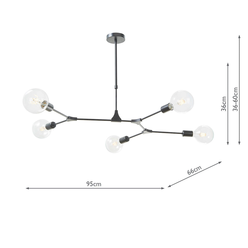 Euphemia 5 Light Pendant Black<br>Satin Black
