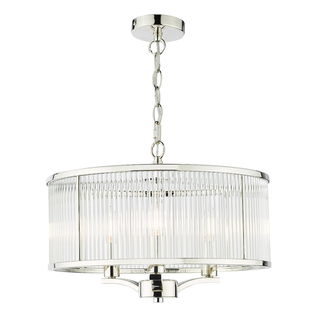 Eveyln 3 Light Pendant Polished Nickel Glass<br>Polished Nickel