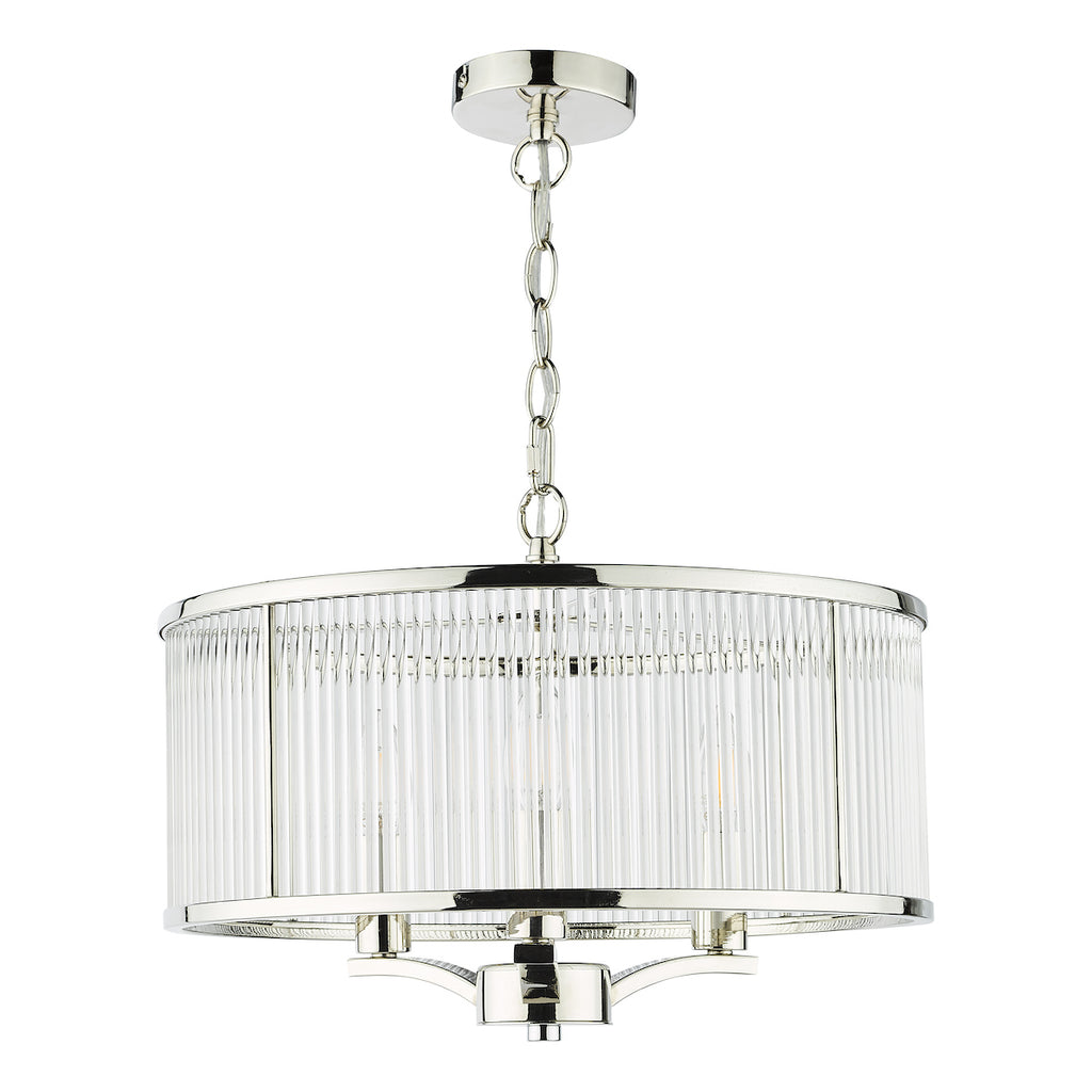 Eveyln 3 Light Pendant Polished Nickel Glass<br>Polished Nickel