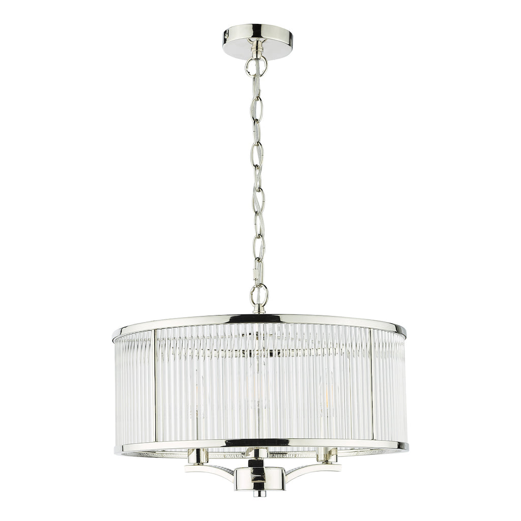 Eveyln 3 Light Pendant Polished Nickel Glass<br>Polished Nickel