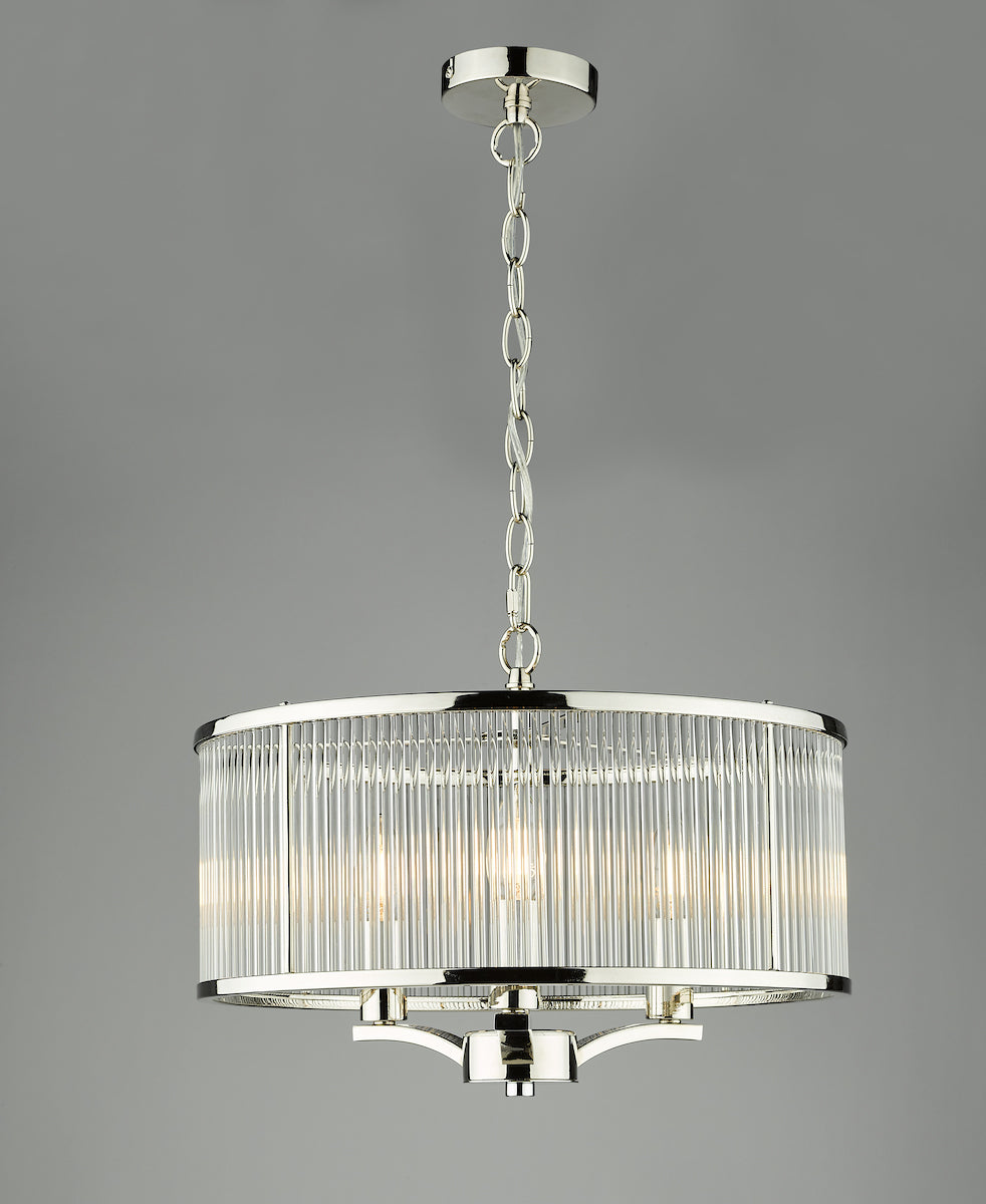 Eveyln 3 Light Pendant Polished Nickel Glass<br>Polished Nickel