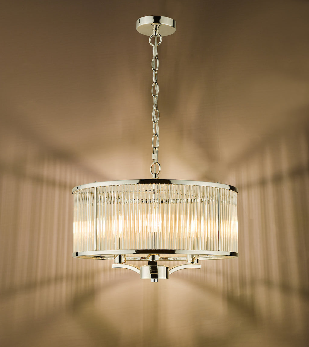 Eveyln 3 Light Pendant Polished Nickel Glass<br>Polished Nickel