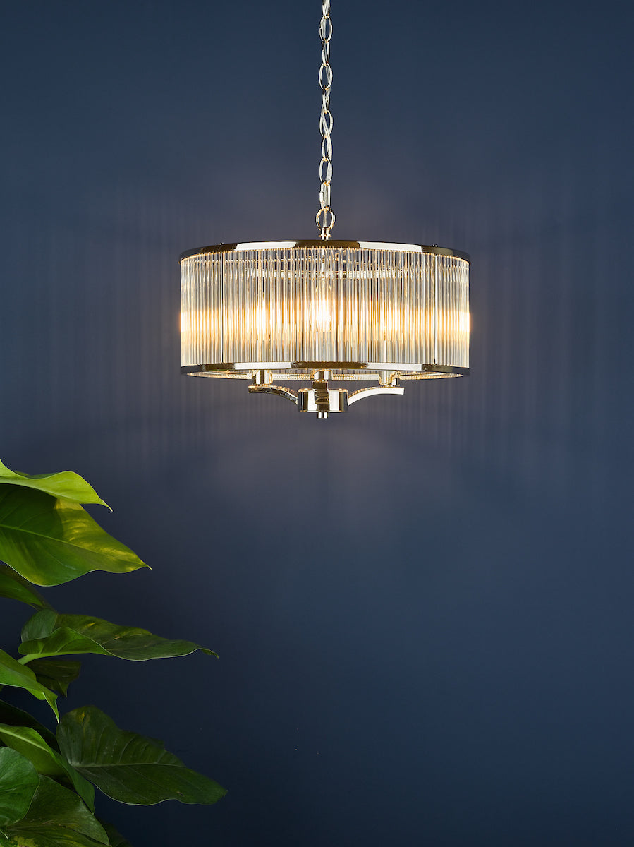 Eveyln 3 Light Pendant Polished Nickel Glass<br>Polished Nickel